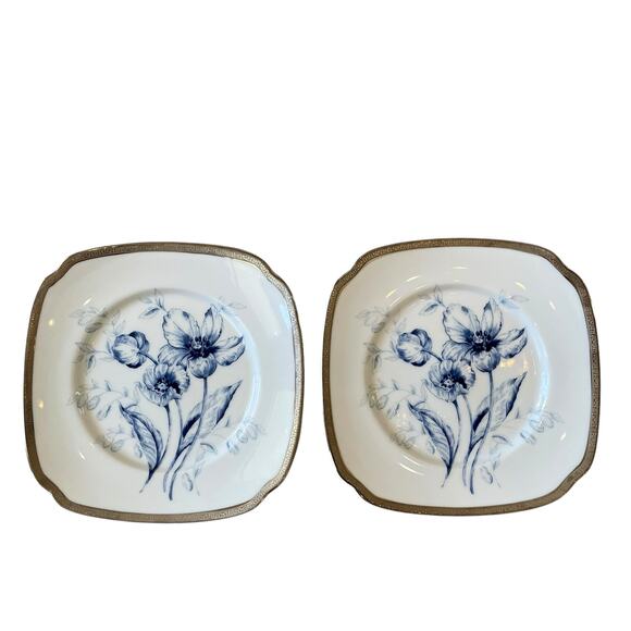 6 Charter Club Fashion Buffet Platinum Blue Floral Salad Plates 8.5in for Macy's - Picture 8 of 14